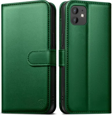 Produktbild von Handyhülle iPhone 12 Pro Kiefergrün mit Ständer Anti-RFID NFC Stoßfest Echtes Leder