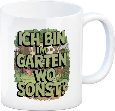 Produktbild von Im Garten, wo sonst? Kaffeebecher Gartenszene