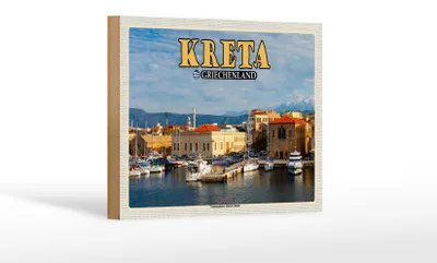 Produktbild von Holzschild Reise 18x12 cm Kreta Griechenland Venezianischer Hafen