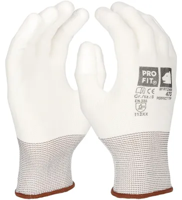 Arbeitshandschuhe "Perfect tip",Fingerspitzen PU beschichtet 8 (Packung à 12 Paar)