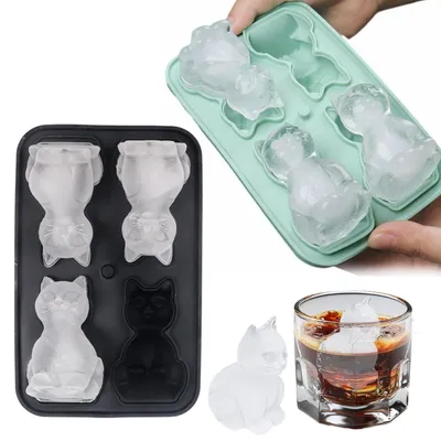Produktbild von Silikonform Katze - 3D Eiswürfelform für Getränke - 2 Stück - Wiederverwendbar