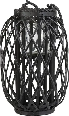 Produktbild von BELIANI Dekorative Laterne Schwarz mit Kerzenhalter 40 cm Höhe aus geflochtenem Seil für den Innen- und Aussenbereich Modern