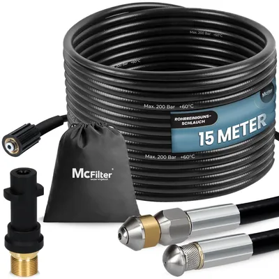 Obrázok produktu pre McFilter, súprava hadíc na čistenie potrubí, 15 metrov, 200 bar, kompatibilná s Kärcher