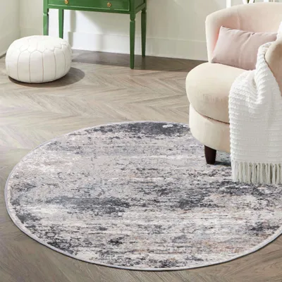 Image de Mazovia Carpet Grey Round Abstract - Living Room, Bedroom, Dining Room, Office - Low Fleece - Round - Stylish - 240x240 cm
