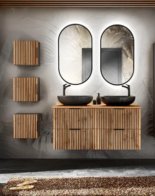 Productafbeelding van Badmeubelset 7-delig, badkamer set ARMON Wotan, eikenhout, kast 120cm, zonder wastafel