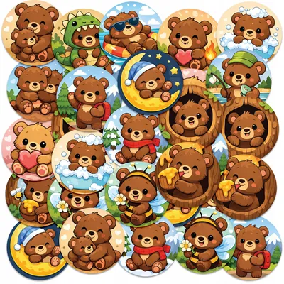 Produktbild von Sticker Aufkleber Heft 23 St. RUND - Tier Tiere Bär Bärchen