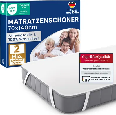 Zdjęcie produktu dla Blumtal ochraniacz na materac 70x140cm zestaw 2 - wodoodporny ochraniacz na materac wykonany w 80% z bawełny - można prać w temperaturze do 95°C - ochraniacz na łóżko bez trzasków