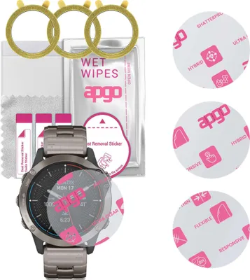 Produktbild von apgo 3 Stück Schutzglas, klar, kompatibel mit Garmin Quatix 6 Smartwatch, Hybrid 8H, Ersatz für Hartglas, Displayschutzglas, Bildschirmschutz, Displayschutz, kratzfest