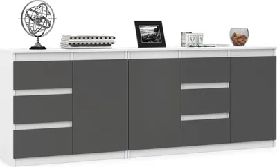 Produktbild von VBChome Zwei Kommode 80 x 35 x 75 cm und 120 x 35 x 75 cm mit 6 Schubladen und 3 Türen Weiß - Graphit Grifflose Schubladenkommode Mehrzweckschrank