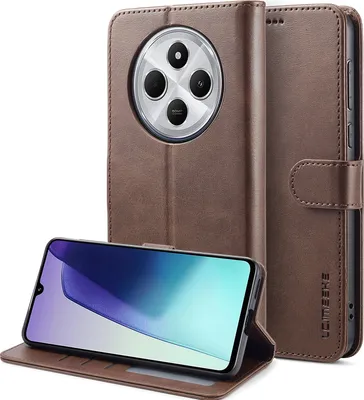 Immagine prodotto di Custodia per Xiaomi Redmi 14C in pelle con chiusura magnetica e supporto, custodia protettiva marrone