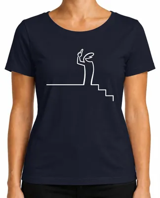 Imagen del producto de Camiseta para mujer, diseño "Linea Balum Strichmännchen" de Osvaldo Cavandoli, estilo animación, color azul marino, talla L