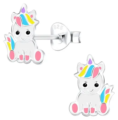Produktbild von Einhorn Ohrstecker: Bunte Kinder Ohrringe Silber 925 Rosa
