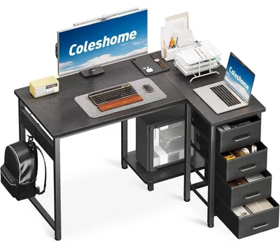 Produktbild von Eckschreibtisch L-Form 100x70cm mit 4 Schubladen umkehrbar Schwarz