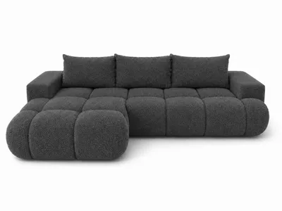 Productafbeelding van Eckbank BUBBLE in antraciet met slaapfunctie en een losse ottomane aan de linkerkant, moderne gestoffeerde bank, 275 × 73 x 170 cm, ligvlak 160 × 216 cm, AI-gegenereerde afbeelding