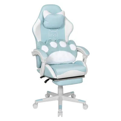 Obrázek produktu pro Puluomis herní židle s podnožkou, kancelářská židle manažerská židle kancelářská židle závodní židle ergonomická otočná výškově nastavitelná kočka bílá modrá