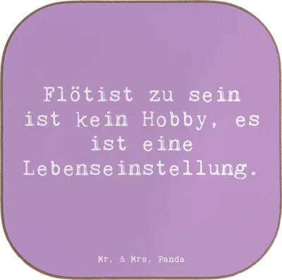 Produktbild von Mr. & Mrs. Panda Untersetzer Glas Spruch Flöte Lebensgefühl - Lavendeltraum - Geschenk, gläseruntersetzer, Windinstrument, Lernen, Musik, Instrument, Tassenuntersetzer