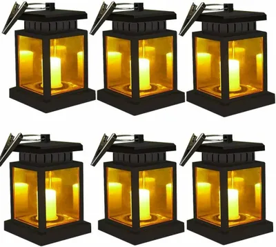 Obrázek produktu pro 6 kusů LED závěsné solární lucerny se svíčkou blikající solární lampy zahradní dekorace světla pro venkovní zahradní dekorace