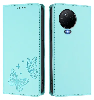 Image de Étui en cuir pour Infinix Note 12 (2023)/Note 12 Pro 4G, motif papillon, étui portefeuille à rabat avec support, vert menthe