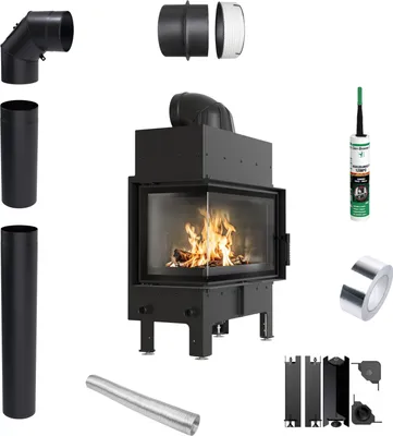Kamineinsatz KRATKI FLOKI M Lewy 10 kW fi200 Schwarz TERMOTEC-Rohrsatz