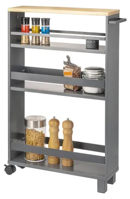 Image de eluno Chariot de cuisine en niche, chariot de cuisine, organisateur de salle de bain avec 3 niveaux, bois, gris