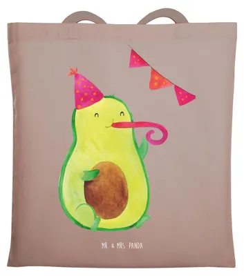 Produktbild von Mr. & Mrs. Panda Tote Bag Avocado Party Zeit - Braun Pastell - Geschenk, Laptoptasche, Geburtstag, Tragetasche, Unitasche, Schulabschluss, Feier, Jutebeutel, Tasche