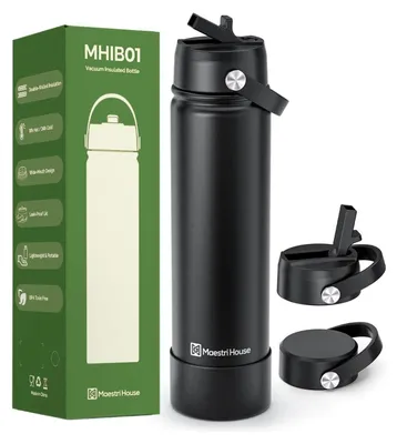 Immagine prodotto di Borraccia in acciaio inossidabile da 750 ml, thermos con 2 tappi, colore nero