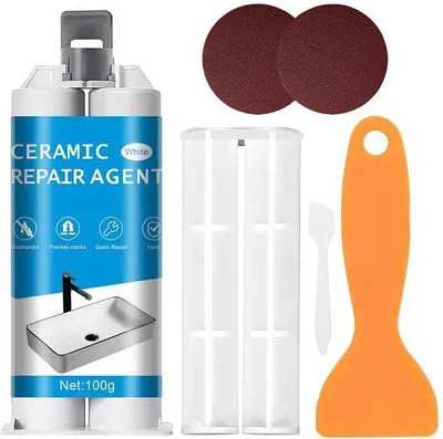 Produktbild von Famanu Reparaturset für Fliesen - Reparaturpaste mit automatischem Mischsystem - 100 Gramm - Weiß