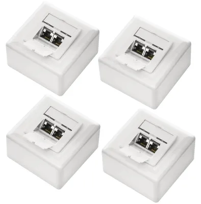 Produktbild von deleyCON CAT6 Universal Netzwerkdose 2x RJ45 Port geschirmt, 4 Stück - Weiß