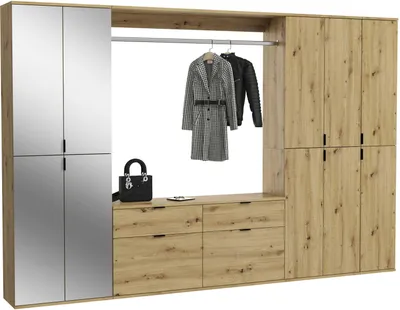 Produktbild von Garderobenkombination Artisan Eiche, Schwarz, inkl. Spiegelschrank