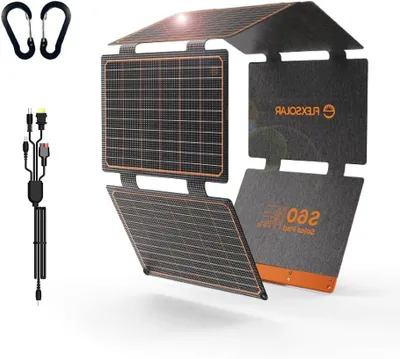 Produktbild von Tragbares Solarpanel, 60W - Klappbar - USB- und DC-Ausgänge - IP67 wasserdicht - Schwarz