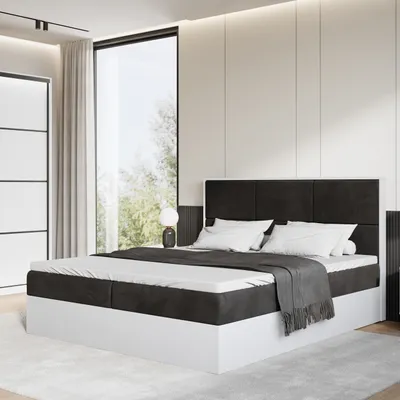 Produktbild von BroMARKT Boxspringbett LOFT, Bonell-Matratze, Bettkasten inkl Topper (Matt Weiß / Schwarz, 180 x 200 cm)
