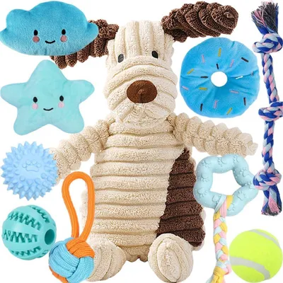Produktbild von Hundekauspielzeuge 10-teilig, Plüsch, Für Kleine und Mittelgroße Hunde, Mit Quietscher, Zahnen Spielzeug