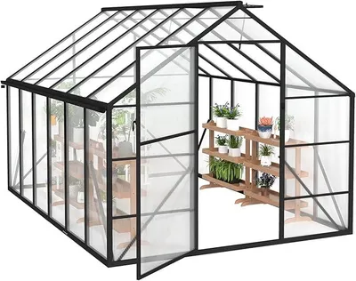 Produktbild von Premium Gewächshaus Aluminium 380x250x205cm 9.5m? Begehbares Garten-Gewächshaus mit verstärktem Fundament & Dachfenster & Tür Wetterfest & temperaturbeständig für Tomaten, Gemüse & Pflanzen