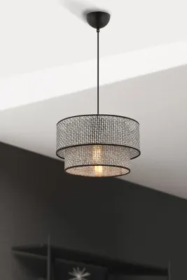 Produktbild von Opviq, Moderne Pendelleuchte aus Metall, Grau, 65 cm hoch | Baumwollschirm (30 x 30 cm, Höhe: 20 cm) | E27 Fassung, max. 60 W | , ideal für industrielle Räume.