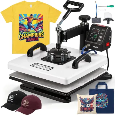 Produktbild von VEVOR Transferpresse 38x38cm Sublimationsmaschine 2-in-1 Textilpresse 1250W, 360° Schwenkfunktion Schnelles & Gleichmäßiges Aufheizen Zeit- & Temperaturregelung T-Shirts Kissenbezüge Mützen