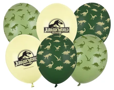 6 Latexballons Jurassic World 30 cm, Dino-Partydeko, grün-gelb