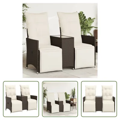 Immagine prodotto di The Living Store Divano da giardino a 2 posti regolabile con tavolo in Poly Rattan marrone