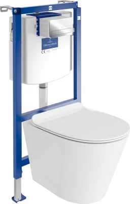 Produktbild von DOMINO Villeroy&Boch ViConnect H112 Vorwandelement Unterputz WC mit Bedienplatte + Wand Hänge Tiefspül WC Galve Weiß Spülrandlos | WC Komplett Set |