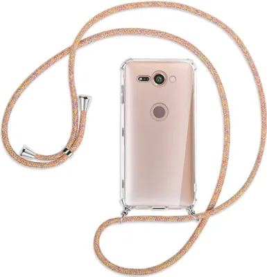 Produktbild von Handykette Backcover-Schutzhülle mit Band (Metall silberfarben) für Sony Xperia XZ2 Compact - Rainbow