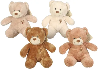 Four teddy bears of different colors arranged in a collage.