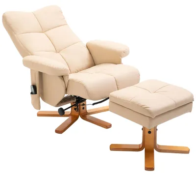 Produktbild von HOMCOM Relaxsessel mit Liegefunktion Massagesessel mit Fußhocker Cremeweiß