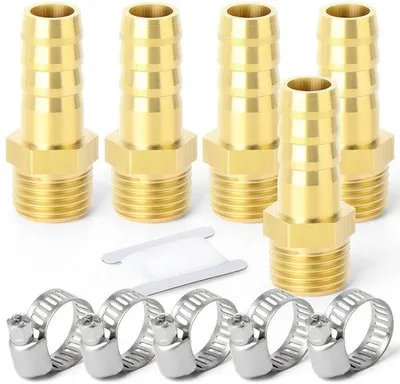 Produktbild von Kupplungsstücke 5er Pack - Messing Rohrverbindungen - 25mm OD Barb - 1" männliche BSP - Hochtemperaturbeständig - glatte Drähte - Rohrverbindung