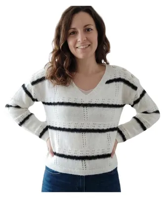 Produktbild von Damen Pullover Only Bernice azurblau weiß klassischer Rundhalsausschnitt S