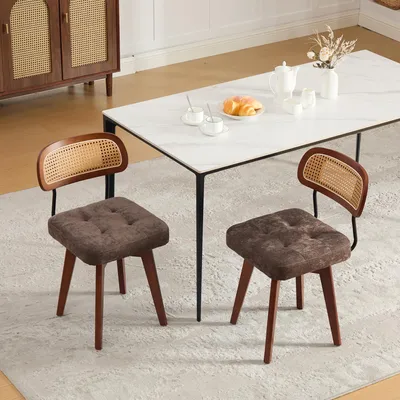 Productafbeelding van STILVORA draaistoel, set van 2, keukelstoel met gevlochten rugleuning, eetkamerstoel met beklede zitvlak, stoel in mid-century stijl