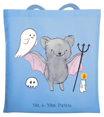 Produktbild von Mr. & Mrs. Panda Shopping Tasche Fledermaus Dracula - Sky Blue - Geschenk, Büchertasche, Tote Bag, Tragetasche, Beutel, Dekoration, Schultasche