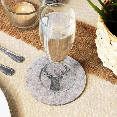 Image de Sous-verre rond en feutre, 10 cm de diamètre, lavable, motif cerf