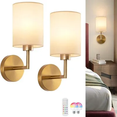 Immagine prodotto di Set di lampade da parete a LED per interni, 2 pezzi, involucro in morbido tessuto, lampadina ricaricabile