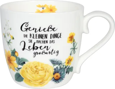 Produktbild von Könitz Porzellan Gardening - Yellow Flowers, Einzelbild, 0,425 l, Schwarz, Grün, Weiß, Gelb, Knochenporzellan, Universal, 1 Person(en)