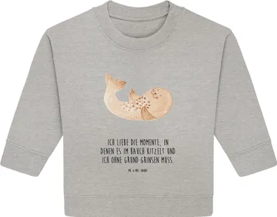 Produktbild von Mr. & Mrs. Panda Organic Baby Pullover Robbe Liegen 6. - 12. Monat - Heather Grey - Geschenk, Strand, Seehund, Bullover, Lustige Sprüche, Nordsee, Ostsee, Lachen