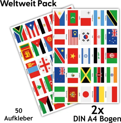 Produktbild von 50 Länderfahnen Flaggen Aufkleber Set "Weltweit" Fahrrad Auto Motorrad R108-02